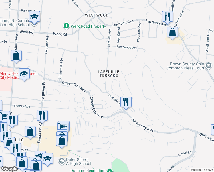 map of restaurants, bars, coffee shops, grocery stores, and more near 2746 Lafeuille Avenue in Cincinnati
