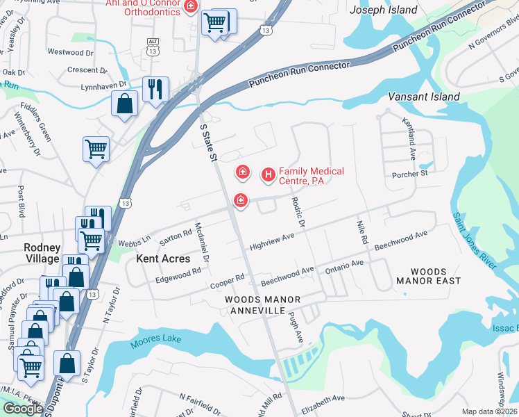 map of restaurants, bars, coffee shops, grocery stores, and more near 37 Highview Avenue in Dover