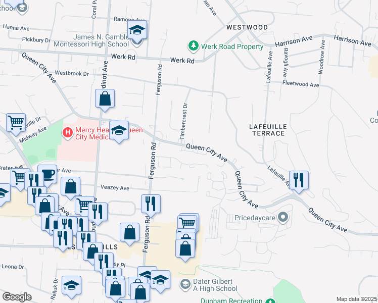 map of restaurants, bars, coffee shops, grocery stores, and more near 2902 Four Towers Drive in Cincinnati