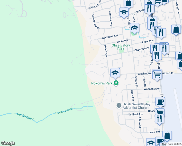 map of restaurants, bars, coffee shops, grocery stores, and more near 295 San Jacinta Drive in Ukiah
