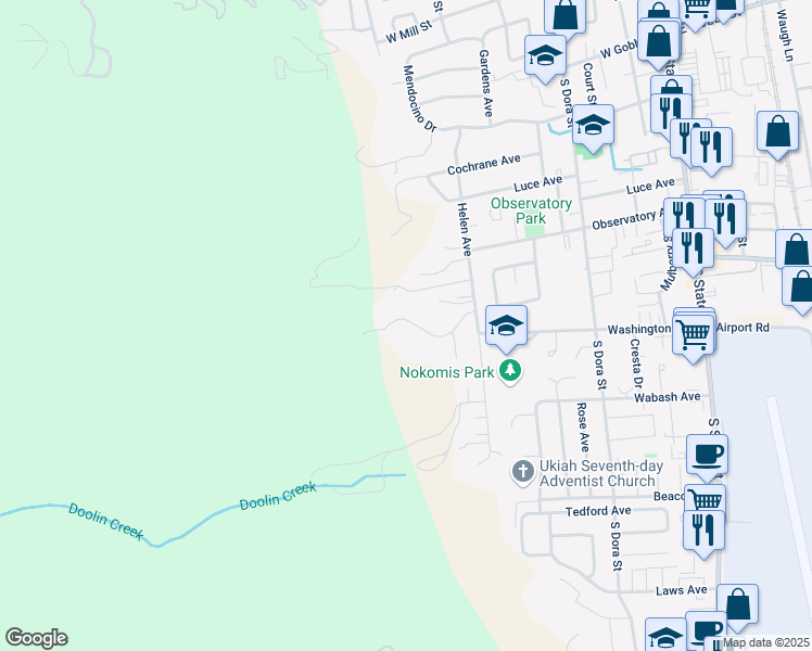 map of restaurants, bars, coffee shops, grocery stores, and more near 295 San Jacinta Drive in Ukiah