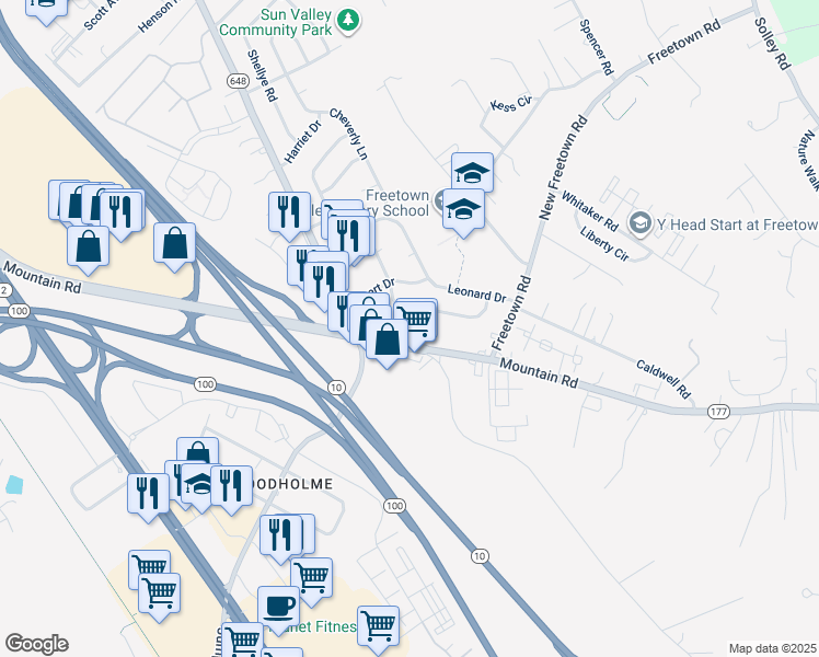 map of restaurants, bars, coffee shops, grocery stores, and more near 104 Mountain Road in Glen Burnie