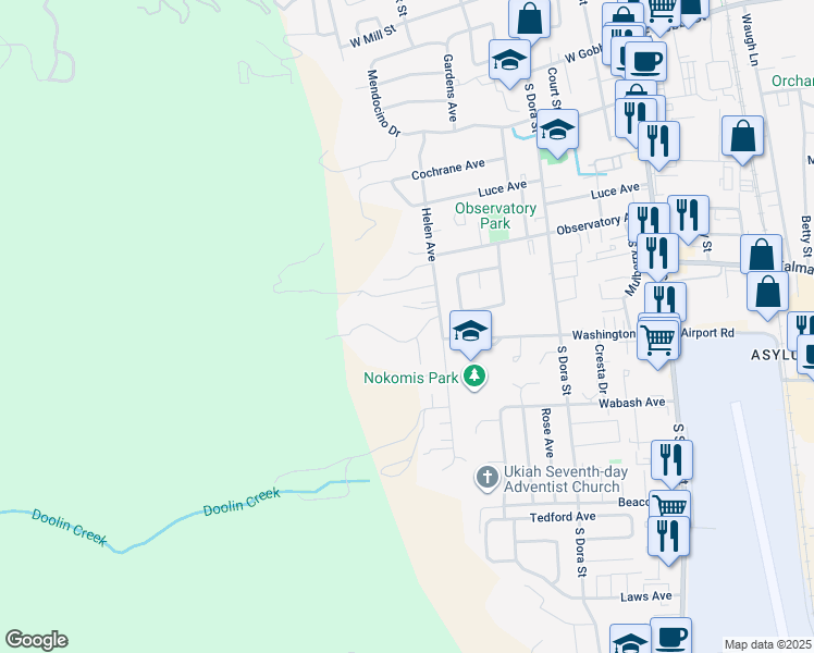 map of restaurants, bars, coffee shops, grocery stores, and more near 561 Redwood Avenue in Ukiah
