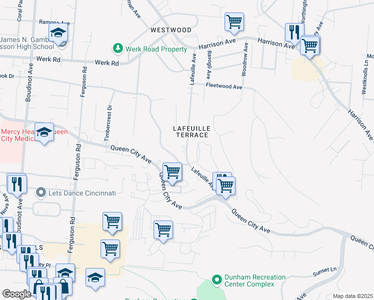 map of restaurants, bars, coffee shops, grocery stores, and more near 2775 Lafeuille Avenue in Cincinnati
