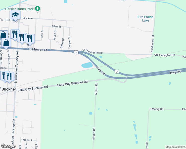 map of restaurants, bars, coffee shops, grocery stores, and more near 33508 East Lake City Road in Buckner
