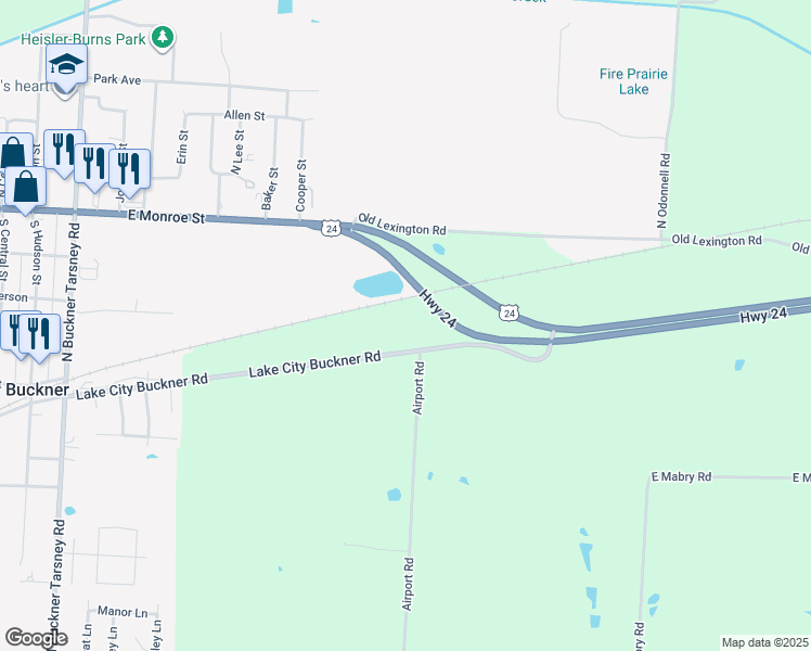 map of restaurants, bars, coffee shops, grocery stores, and more near 33508 East Lake City Road in Buckner