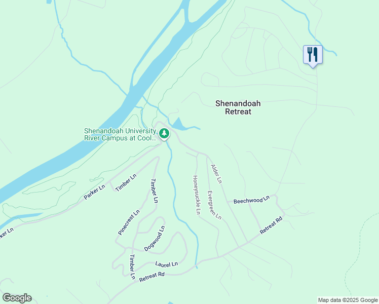 map of restaurants, bars, coffee shops, grocery stores, and more near 631 Cedar Lane in Shenandoah Retreat