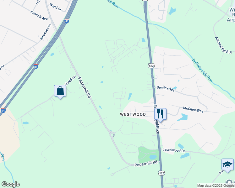 map of restaurants, bars, coffee shops, grocery stores, and more near 3515 Papermill Road in Winchester