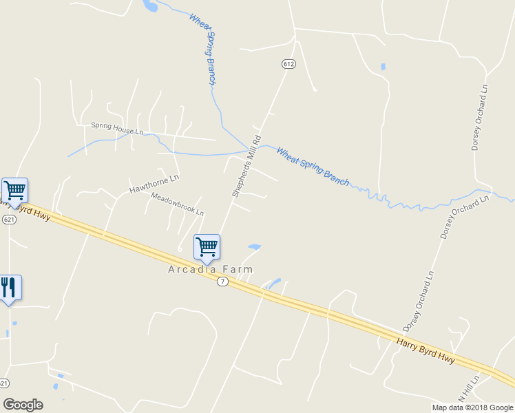 map of restaurants, bars, coffee shops, grocery stores, and more near 238 Shepherds Mill Road in Berryville