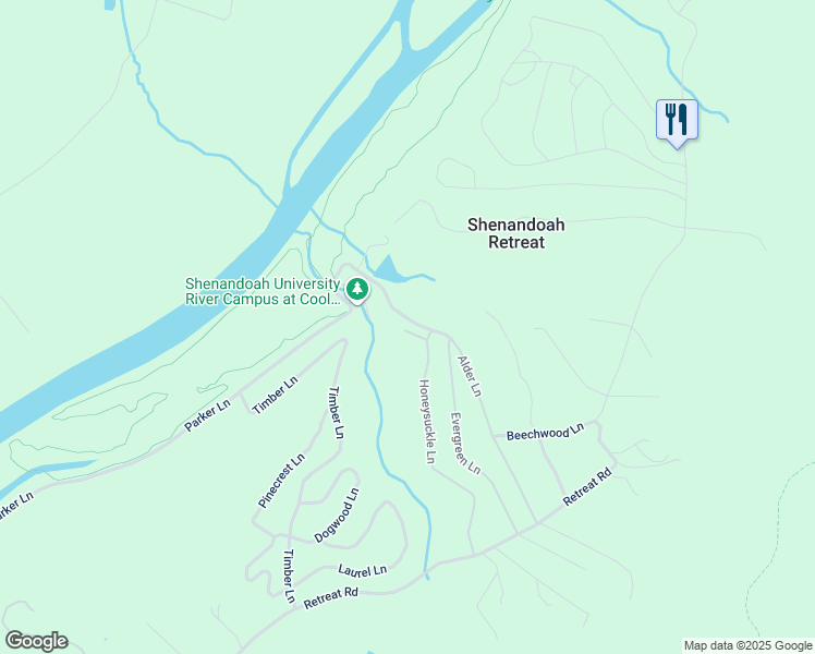 map of restaurants, bars, coffee shops, grocery stores, and more near 52 Honeysuckle Court in Shenandoah Retreat