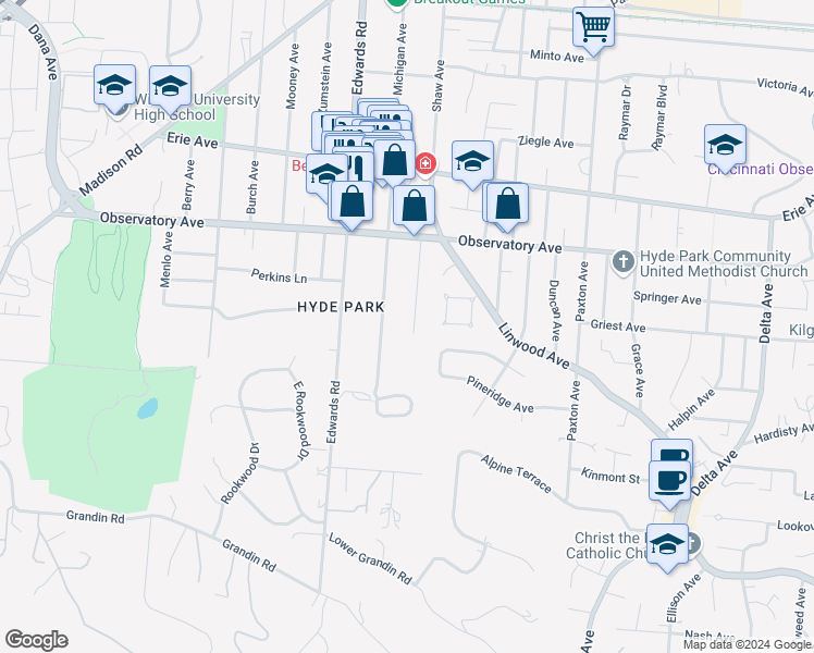 map of restaurants, bars, coffee shops, grocery stores, and more near 1271 Morten Street in Cincinnati