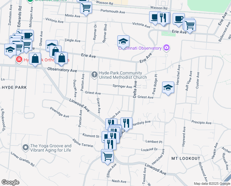 map of restaurants, bars, coffee shops, grocery stores, and more near 3058 Griest Avenue in Cincinnati