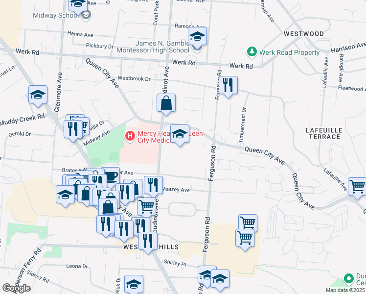 map of restaurants, bars, coffee shops, grocery stores, and more near 2840 Boudinot Avenue in Cincinnati