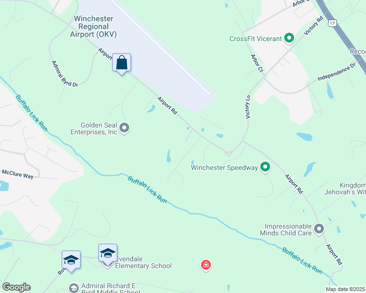 map of restaurants, bars, coffee shops, grocery stores, and more near 800 Airport Road in Winchester