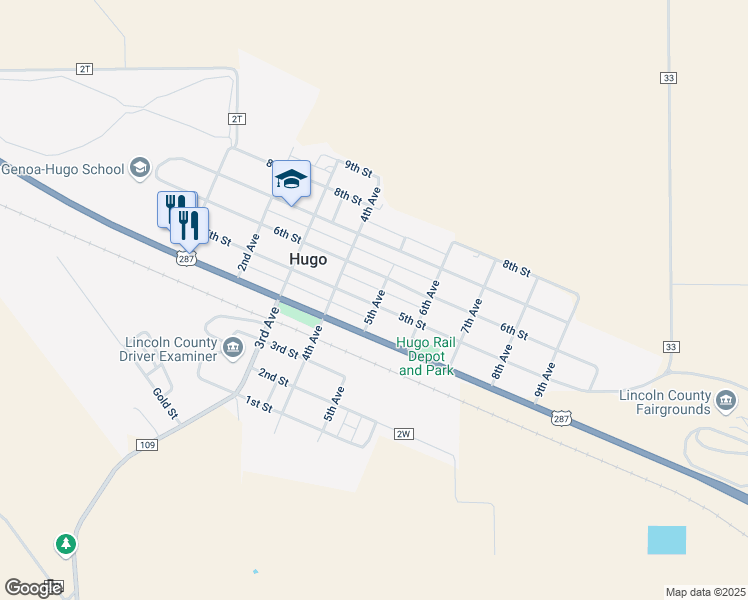 map of restaurants, bars, coffee shops, grocery stores, and more near 437 5th Street in Hugo