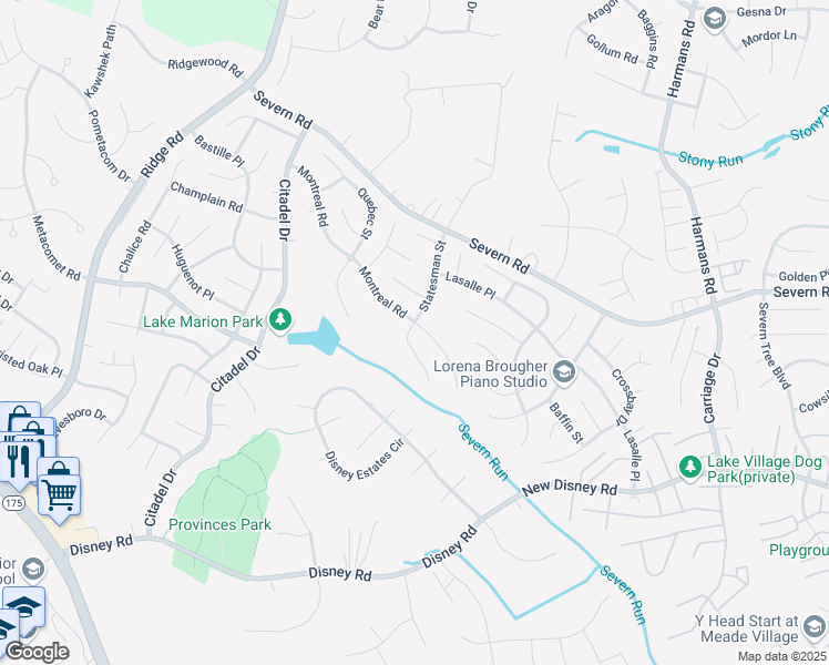 map of restaurants, bars, coffee shops, grocery stores, and more near 1821 Montreal Road in Severn