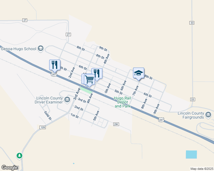 map of restaurants, bars, coffee shops, grocery stores, and more near 437 5th Street in Hugo
