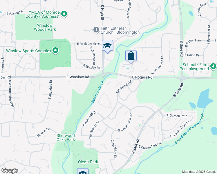 map of restaurants, bars, coffee shops, grocery stores, and more near 2208 E Autumn Dr in Bloomington