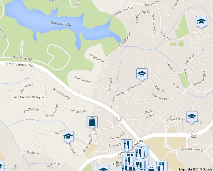 map of restaurants, bars, coffee shops, grocery stores, and more near 2 Relda Ct in Gaithersburg