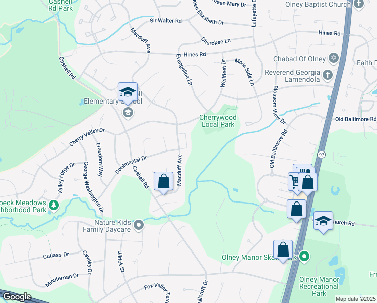 map of restaurants, bars, coffee shops, grocery stores, and more near 4213 Bar Harbor Place in Olney