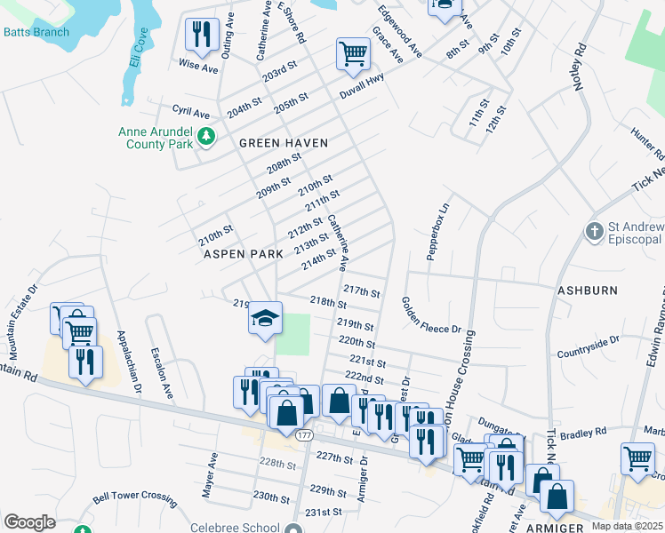 map of restaurants, bars, coffee shops, grocery stores, and more near 726 215th Street in Pasadena