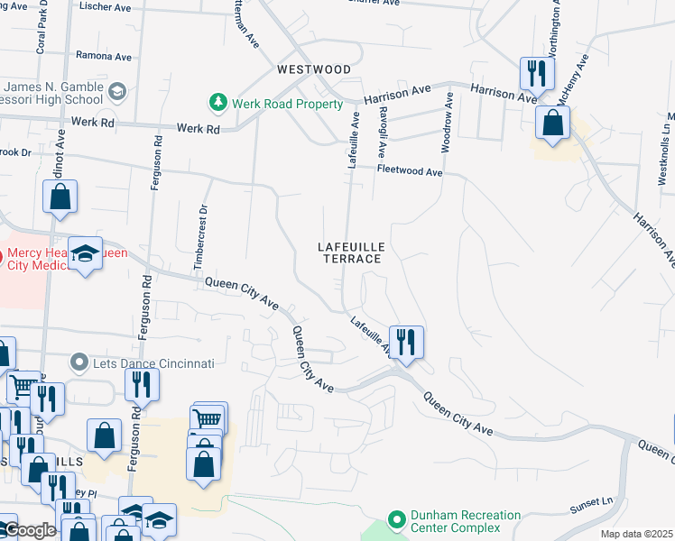 map of restaurants, bars, coffee shops, grocery stores, and more near 2775 Lafeuille Avenue in Cincinnati