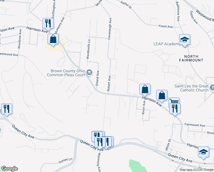 map of restaurants, bars, coffee shops, grocery stores, and more near 2721 Roberts Avenue in Cincinnati