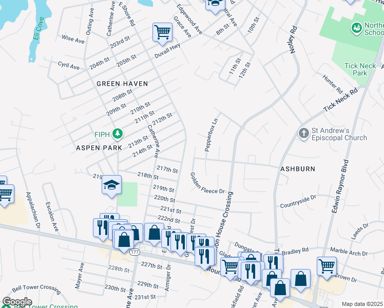 map of restaurants, bars, coffee shops, grocery stores, and more near 2910 Golden Fleece Drive in Pasadena