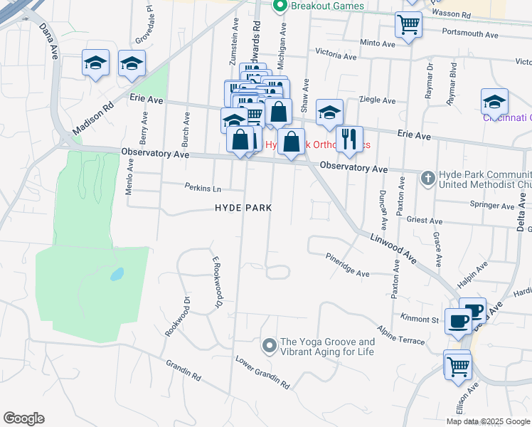 map of restaurants, bars, coffee shops, grocery stores, and more near 1297 Michigan Avenue in Cincinnati