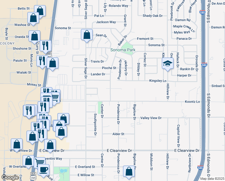 map of restaurants, bars, coffee shops, grocery stores, and more near 819 Kerinne Circle in Carson City