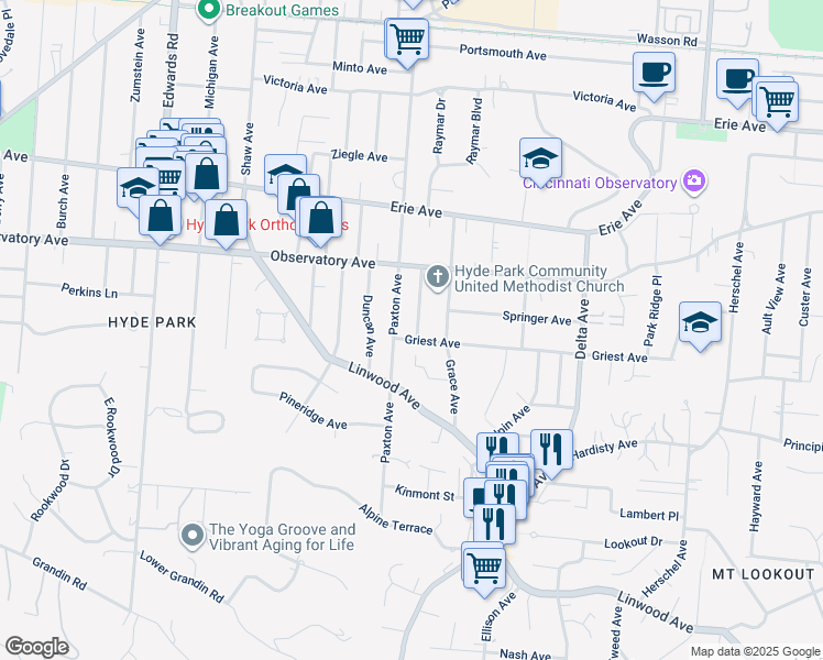 map of restaurants, bars, coffee shops, grocery stores, and more near 1309 Meier Avenue in Cincinnati