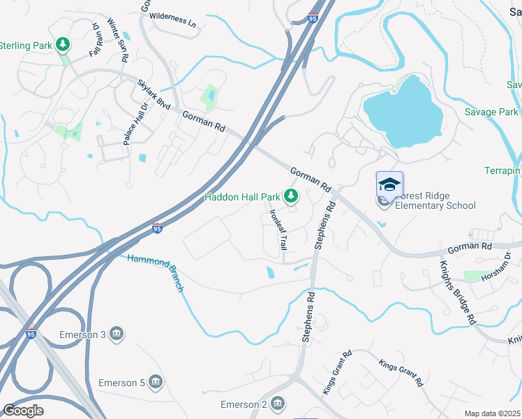 map of restaurants, bars, coffee shops, grocery stores, and more near 9708 Northern Lakes Lane in Laurel