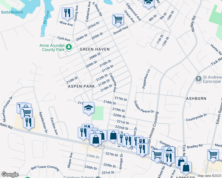 map of restaurants, bars, coffee shops, grocery stores, and more near 726 215th Street in Pasadena