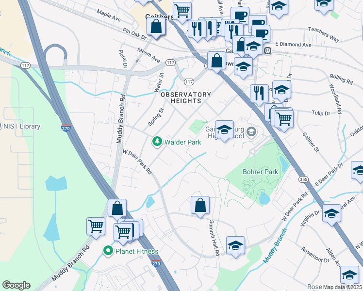 map of restaurants, bars, coffee shops, grocery stores, and more near 210 Desellum Avenue in Gaithersburg