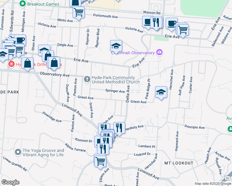 map of restaurants, bars, coffee shops, grocery stores, and more near 3029 Springer Avenue in Cincinnati