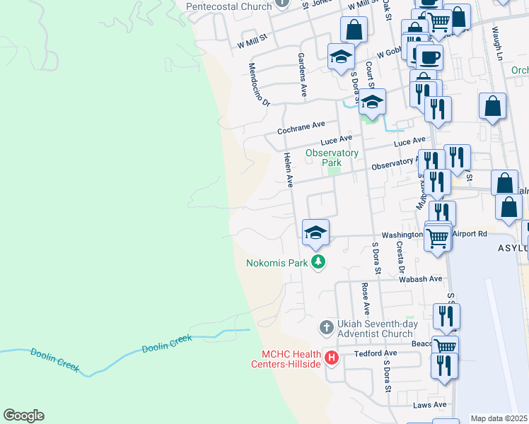 map of restaurants, bars, coffee shops, grocery stores, and more near 561 Redwood Avenue in Ukiah