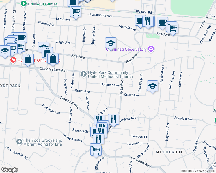 map of restaurants, bars, coffee shops, grocery stores, and more near 3029 Springer Avenue in Cincinnati