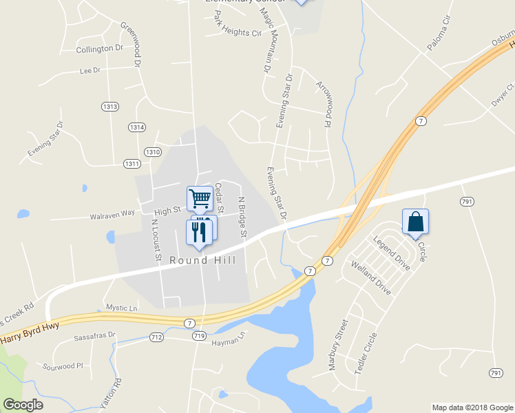 map of restaurants, bars, coffee shops, grocery stores, and more near 11 North Bridge Street in Round Hill