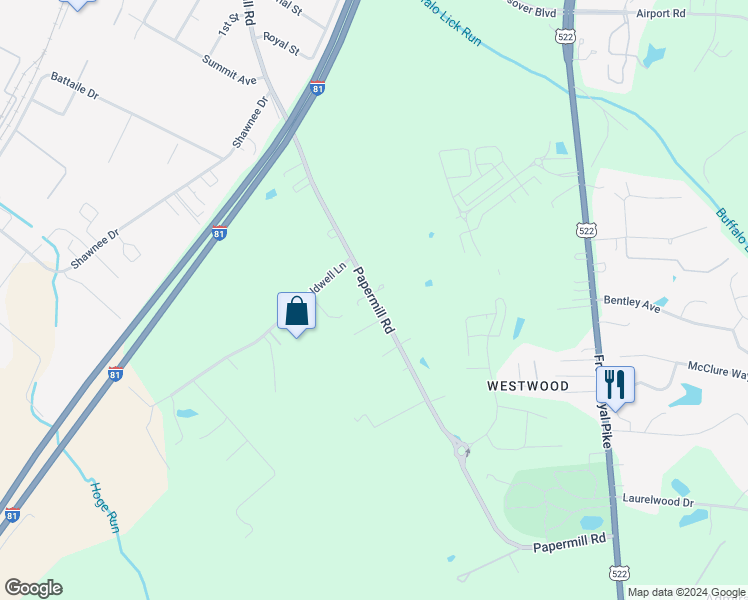 map of restaurants, bars, coffee shops, grocery stores, and more near 3472 Papermill Road in Winchester