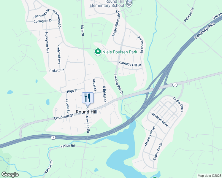 map of restaurants, bars, coffee shops, grocery stores, and more near 11 North Bridge Street in Round Hill