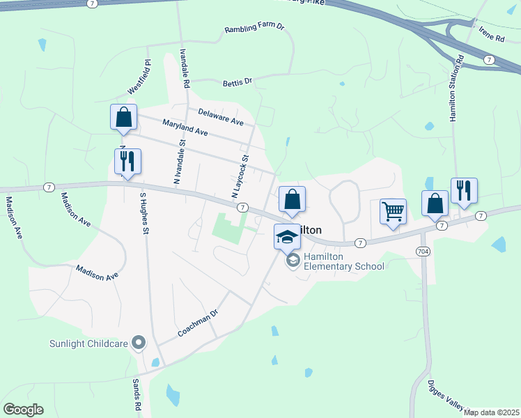 map of restaurants, bars, coffee shops, grocery stores, and more near 6 West Colonial Highway in Hamilton