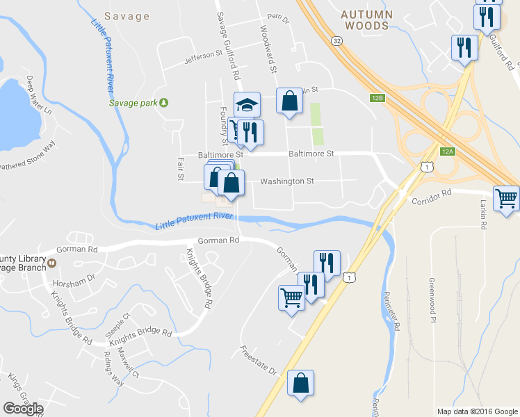 map of restaurants, bars, coffee shops, grocery stores, and more near 8954 River Island Dr in Savage-Guilford