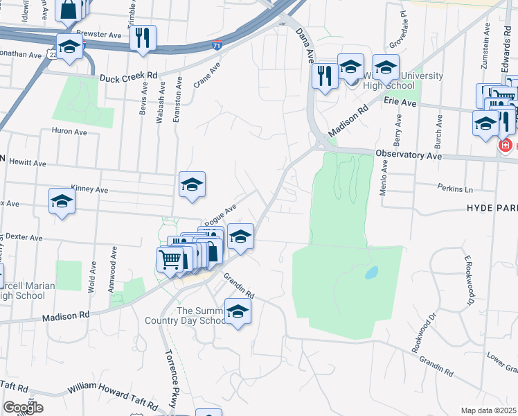 map of restaurants, bars, coffee shops, grocery stores, and more near 2270 Madison Road in Cincinnati