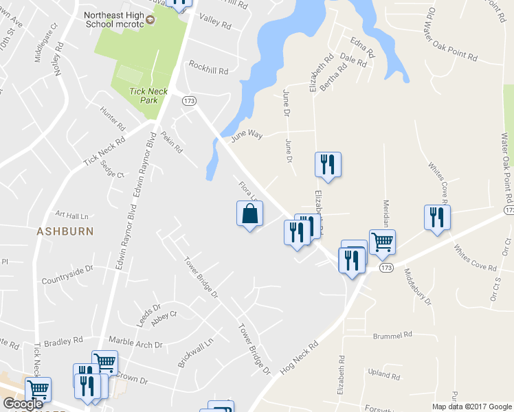 map of restaurants, bars, coffee shops, grocery stores, and more near 8042 Flora Lane in Pasadena