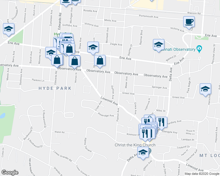 map of restaurants, bars, coffee shops, grocery stores, and more near 1312 Duncan Avenue in Cincinnati