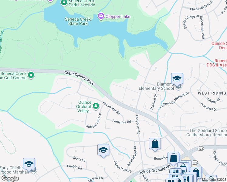 map of restaurants, bars, coffee shops, grocery stores, and more near 11946 Marmary Road in Gaithersburg