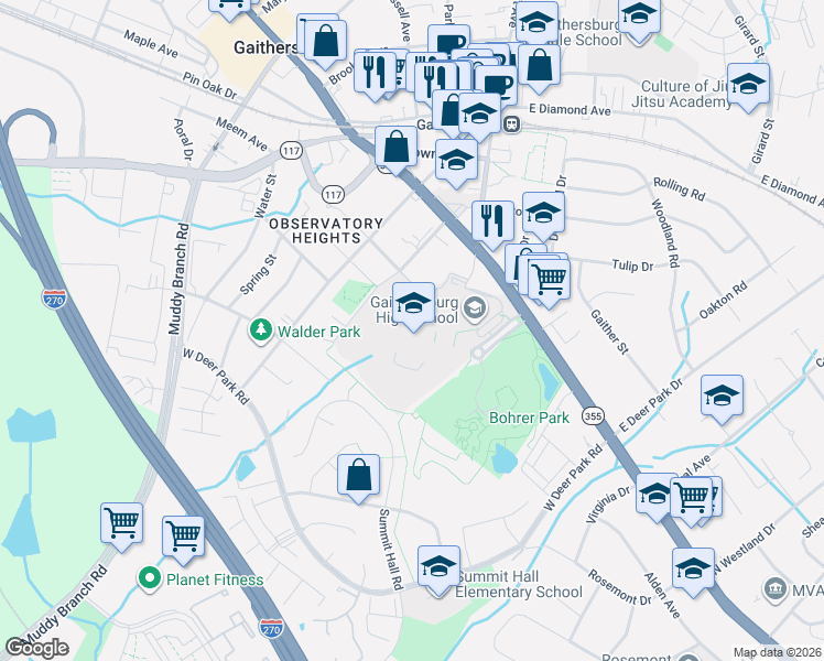 map of restaurants, bars, coffee shops, grocery stores, and more near 314 South Frederick Avenue in Gaithersburg