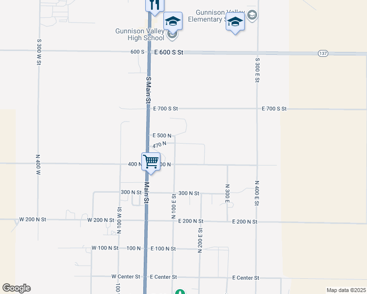 map of restaurants, bars, coffee shops, grocery stores, and more near 130 East 470 North in Centerfield