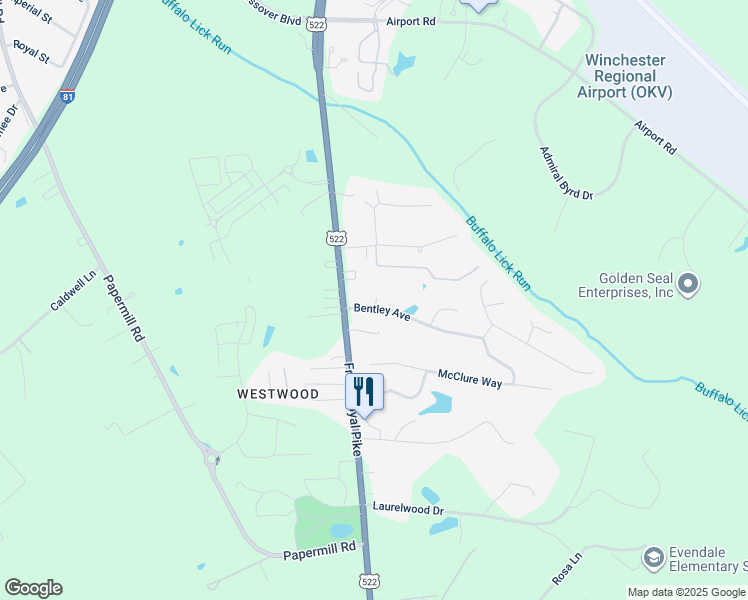 map of restaurants, bars, coffee shops, grocery stores, and more near 203 Bentley Avenue in Winchester