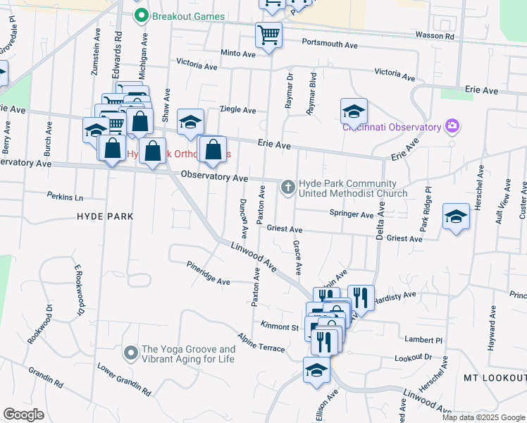 map of restaurants, bars, coffee shops, grocery stores, and more near 1309 Meier Avenue in Cincinnati